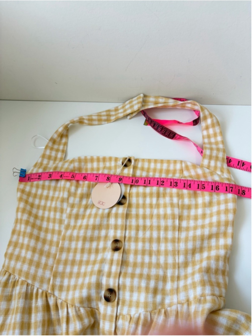 Camila Coelho Linen Blend Cottagecore Halter Gingham Dress size L - Picture 7 of 10